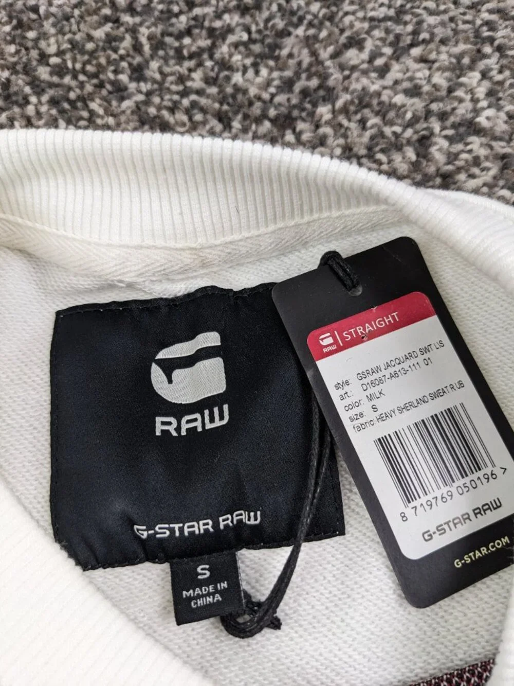 NWT G-Star Raw Sweater Jacquard GSRAW Spellout Off White Mens Small *Flaw - Picture 3 of 11